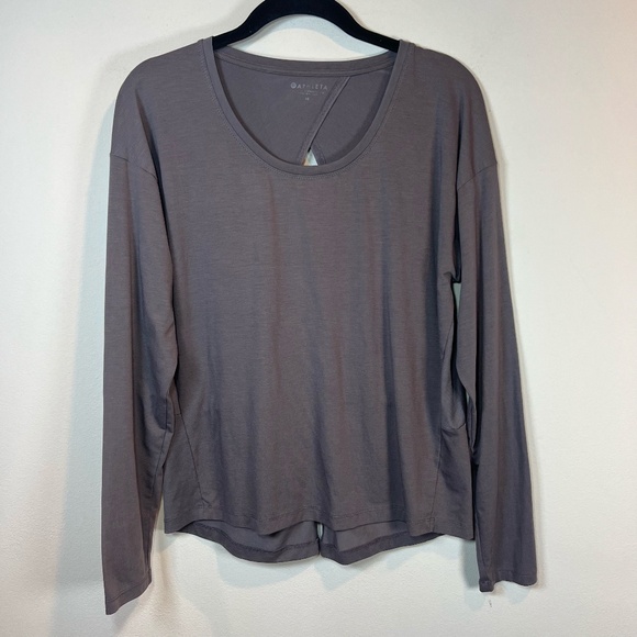 Athleta Women's Essence Twist Back Long Sleeve Shirt Top Gray Athletic Sz Medium - Picture 1 of 11